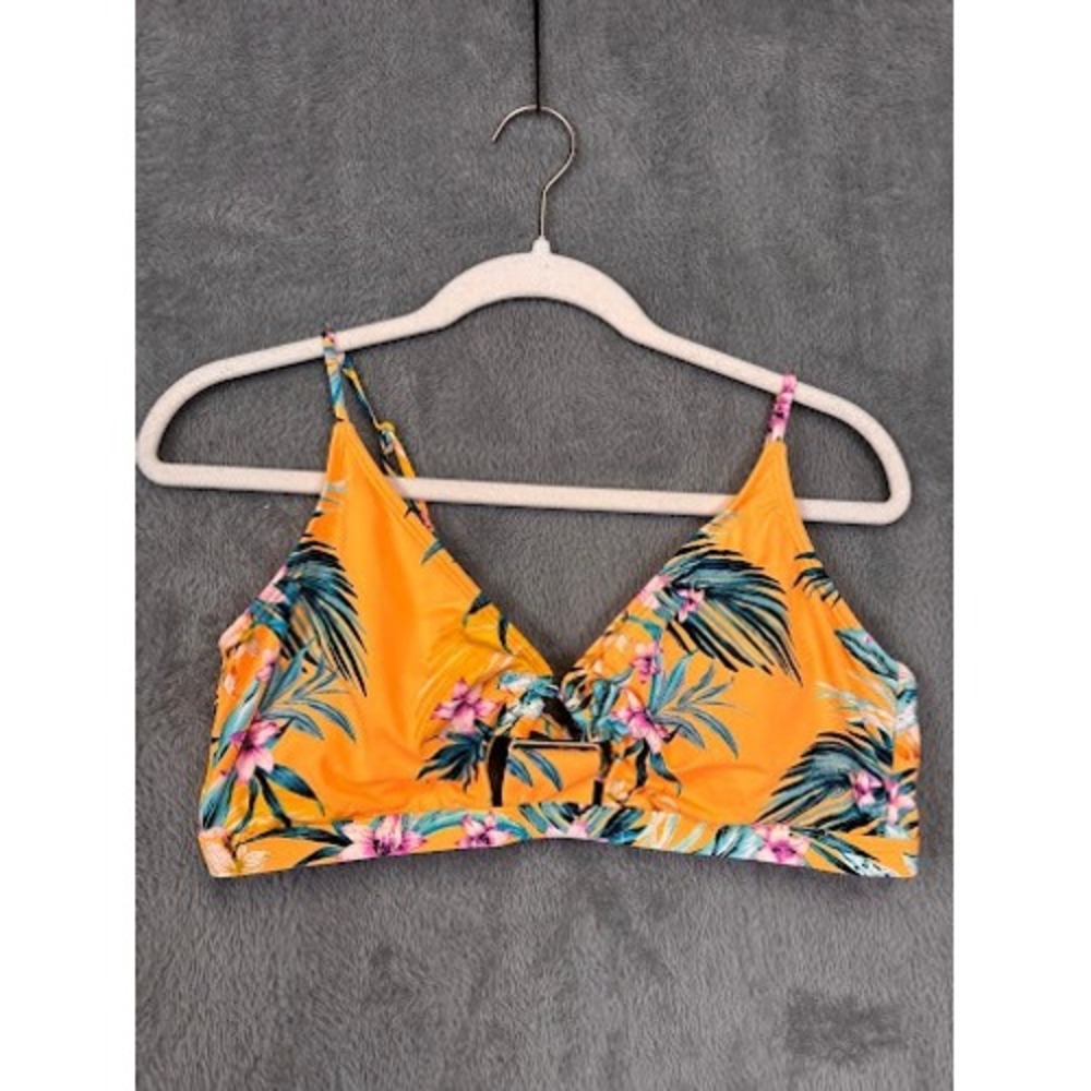 Ambrielle Orange Tropical Floral‎ Bikini Top XL Gold Hardware Adjustable Straps